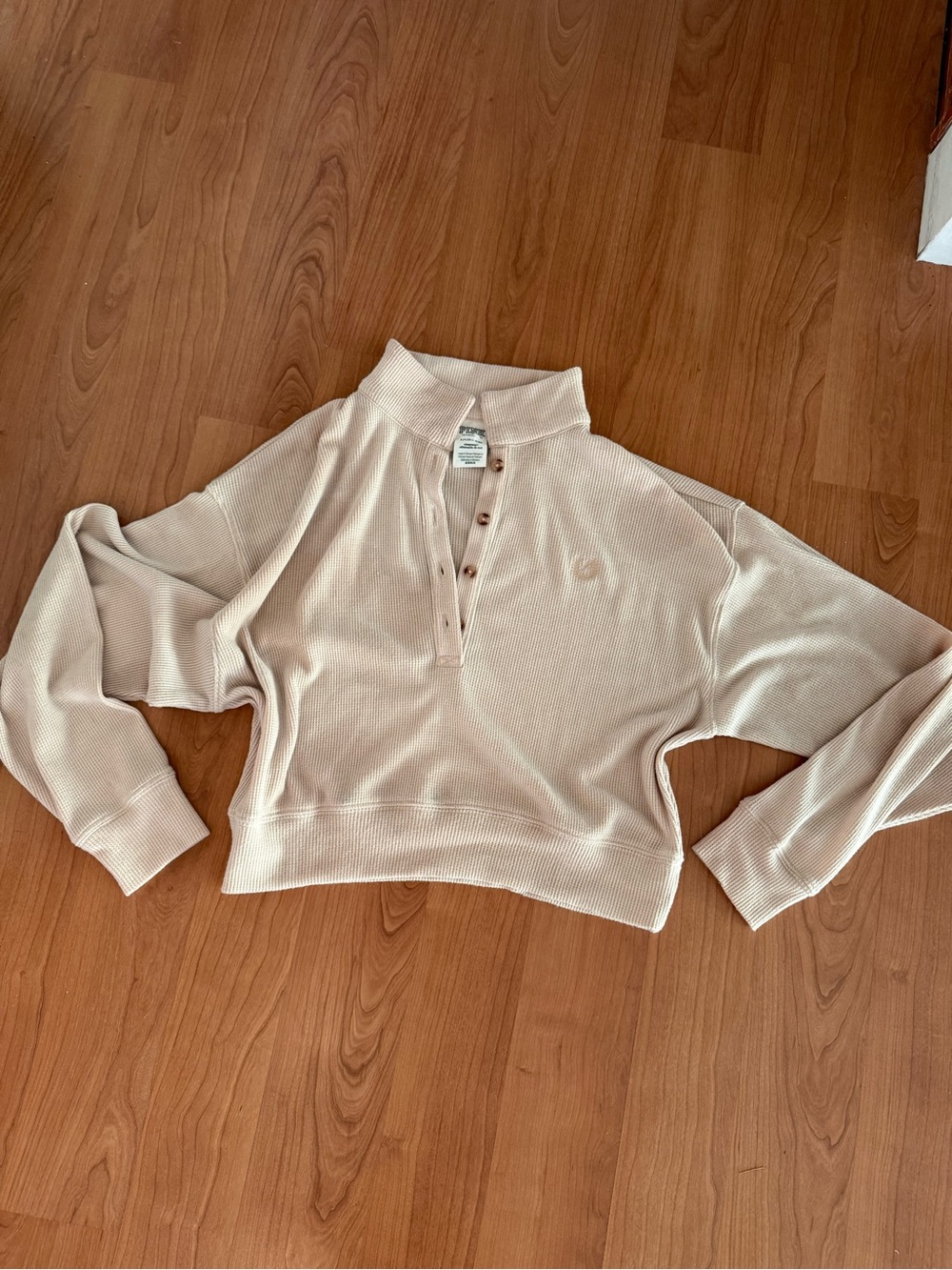 Victoria's Secret Beige Cropped Waffle Cowl Pullover
